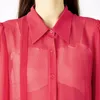 Kvinnors dike rockar Pure Mulberry Silk Georgette Red Polo Collar Långärmad tunn kappa Enkel bröst Asymmetrisk vindbrytare FE368