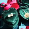 Boîtes à bijoux Boîte à bijoux en forme de coeur Veet bague pendentif boîtes boucles d'oreilles vitrine support de rangement pour proposition de fiançailles mariage Dr Dh0M7