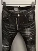 Mens Jeans Black Fake Zippers Large Area Spray Paint Hole Cool Style Fashion Pencil Pants 9863# 230404