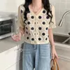 Chemisiers pour femmes Crochet Knit Loose Outwear Button Down Jacket Women Short Sleeve Crop Cardigan