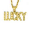 Crystal Letter Lucky Pendants Necklaces Golden Bling Jewelry Gifts Men Women Hip Hop Charm Rhinestone Chains Good Luck195H