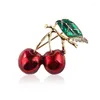 Brooches Red Enamel For Women Kids Cherry Brooch Corsage Small Bouquet Hijab Pins Feminino Party Bag Dress Accessories