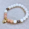 Strang WMB44245 Mondstein-Sonnenstein-Handgelenk-Mala-Perlen-Armband, Nordstern-Charm, vergoldete Kette, Yoga-Schmuck