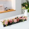 Vasen, rechteckige florale Herzstück-Blumenvase für den Esstisch, 61 cm lang, Schwarz