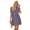 Casual Dresses Women Vintage Ruffles Sexy Floral Print Mini Evening Dress Summer Elegant Short Sleeve Button Boho Beach Formal Prom Party