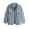 Jaquetas femininas coreano denim jaqueta mulheres outerwear oversized manga longa primavera feminino vintage tamanho grande solto lapela colarinho