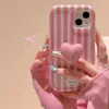 Phone Case Korean Cute Ceramic Love Stand Pink Stripe iPhone 14 13 12 11 Pro Shockproof Soft Cover Funda 231104