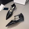 Womens Dress Shoes Designer Pumps Slingbacks Patent Leather Chuny Heel 4cm Sandals Pointed Toe Ballet Shoe Adjustable Buckle With Camellia Flower Wedding Shoe