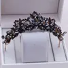 Barokowe ręcznie robione czarne kryształowe koraliki ślubne Tiaras Crown Rhinestone Diodem Pageant