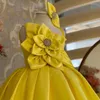 Girl Dresses Solid Single Shoulder Sleevless Ball Gown Princess Vestidos Fashion Design Spliced Flower Girls Christmas Kids Dress