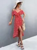 Повседневные платья шикарные цветочные печатные платья Женщины лето 2023 г. Элегантное сексуальное без бретелек -спагетти нерегулярные рюши