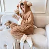 Women's Sleepwear 2023 Winter Fashion Light Luxury Pajamas Women Coral Fleece Thickened Warm Home Clothing Set Boutique Simple Style