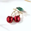 Brooches Red Enamel For Women Kids Cherry Brooch Corsage Small Bouquet Hijab Pins Feminino Party Bag Dress Accessories