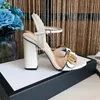 Classic High heeled sandals party 100% leather women Dance shoe designer sexy heels 10cm Suede Lady Metal Belt buckle Thick Heel shoes Woman Slides Large size 35-41