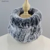 Scarves Winter Women Real Fur Handmade Stretch Fur Scarf Knit Genuine Rex Rabbit Fur Headbands Girls Natural Fur Ring Cowl Snood ScarvesL231104