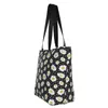 Kopplingspåsar kawaii solsken daisy blommor tote återanvändbara tusenskönor blommig livsmedelsbutik canvas shoppare axelväska