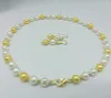 Halsbandörhängen Set Delicate 8-9mm White Yellow Freshwater Cultured Pearl 18 Inch Fashion Woman Jewelry