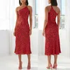 Casual Dresses LY019 Summer Red Leopard Polka Dot Print Waist Sexy One-Shoulder Spaghetti Strap Fashion Vintage Women Party Dress