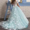 Girl Dresses Tulle Lace Printing Butterfly Decoration Princess Flower Wedding Party Ball Beauty Pageant First Communion Gowns