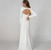 Robe de mariée sirène décontractée pour femmes 2023 mariée col carré dos nu à manches longues crêpe Simple robes de mariée Robe de Mariee