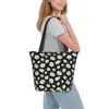 Kopplingspåsar kawaii solsken daisy blommor tote återanvändbara tusenskönor blommig livsmedelsbutik canvas shoppare axelväska