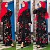 民族服ブラックドバイトルコの刺繍された小さな花のようなOネックイスラム教徒ヒジャーブドレスKaftanイスラム女性ラマダン