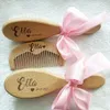 Party Favor Custom Name Baby Bath Comb Care Hair Brush Pure Natural Wool Wooden Neonatal Massage Bathtub and Registry Gift 230404