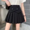 Saias Houzhou Salia plissada Mulheres Kawaii Black Patch Work High Waited Mini Shairs For Girls Summer Summer coreano Fashion Preppy Style Elegant 230404