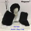 Women's Faux Fox Bag Fur Cap Hat Winter Fashion Sets Female Luxury Furry Snow Boots Plush Warm Shoes Fluffy Bottes T231104