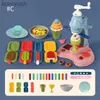 Kitchens Play Food 18/19/24pcs Kids Diy Color Clay Noodle Maker Machine Plasticine Tools Set Play Dough Clay Art Dumpling Simulation Kitchen ToysL231104