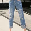 Women's Jeans Xisteps Jeans Women's denim torn pants Women's loose Trousers Plus size wide leg hole jeans Boyfriend street clothes 230404