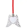 Keychains Metal Heat Transfer Angel Wing Charm Xmas Decor Rood Rope met liefde Vormige blanco hanger voor Tree Herdenkingscadeau