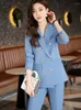 Frauen Zwei Stück Hosen 2023 Formale Hose Anzug Bule Büro Dame Business Blazer Jacke Mit Hosen Elegante 2 Set weibliche Kleidung