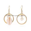 Dangle Chandelier Europeu e Americano Assimétrico Praia Conch Dangle Brincos Para Mulheres Rodada Shell Faux Pearl Drop Fashion Jewel Dh72G