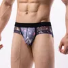 Sous-vêtements Sexy pour hommes, sous-vêtements imprimés en maille, taille basse, pochette en U, short Ultra-fin translucide, Lingerie érotique Gay