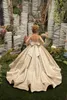 Gold Flower Girl Dress Princess Illusion Sleeve met strikknoppen Luscious Rok Verjaardag Wedding Party Kids Bruidsmeisje