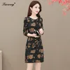 Sıradan Elbiseler 2023 Bahar Sonbahar Vintage Kadınlar Artı Boyut 5xl Floral Elbise Zarif İş Ofisi İş Kılıfı Bodycon Gold Mini