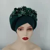 Etniska kläder Fashion Nigerian Beanies Luxury Party African Women's Rhinestones Flowers Headwear Caps Hair Loss Bonnets Headwraps