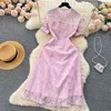 New Light luxury high-end retro temperament studded bead lace doll neck dress with a slim waist and elegant A-line fairy dress