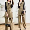 Women's Two Piece Pants Women's Fashion Suit 2023 Autumn Vest Three Trend Ladies Slimming Tops Waistcoat Sleeveless Blazer And Set T640