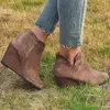 Puntschoen Booties Winter Vrouwen Luipaard Enkellaarsjes Schoeisel Platform Hoge Hakken Wiggen Schoenen Vrouw Bota Feminina T231104