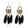 Boucles d'oreilles pendantes ethnique bohème plume goutte pour les femmes Hippie Festival fête bijoux Jhumka Jhumki boucle d'oreille turc Tribal cadeau