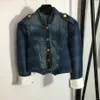 Luxury Women Cropped Coats Denim Jackets Long Sleeve Outerwear Gold Buttons Jacket With Shoulder Pads