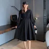 Moderskapsklänningar 2041# Autumn Winter Maternity Dress Elegant V Neck Slim A Line Loose Clothes For Pregnant Women Fashion Chic Ins Pregnancy Dress 230417