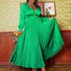 Vêtements ethniques Automne Robes Maxi africaines pour femmes élégantes à manches longues col en V couleur unie soirée robe plissée vêtements