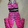 Roupa de ioga Cantura elástica feminina feminina de trilhas tigres tigres estilos estampados estriados esportes coletes de fitness vestes de gestas