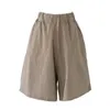 Women's Pants Summer Shorts For Women Cotton Linen Elastic Waist Knee-length Solid Color Wide Leg Short Loose