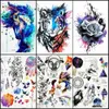 5 PC Temporary Tattoos Watercolor Blue Unicorn Horse Temporary Tattoo Stickers Women Men Bdoy Art Arm Legs Fake Flash Water Transfer Tattoo ALZ-128 Z0403