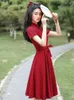 Ethnic Clothing Burgundy Improve Vestidos Qipao Elegant Classic Waistband Vintage Cheongsam Traditional Mandarin Collar Dress Chinese Bride