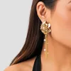 Dangle Earrings Vintage Metal Rose Flower Drop For Modern Women Trending Punk Imitation Pearl Long Tassel Piercing Jewelry